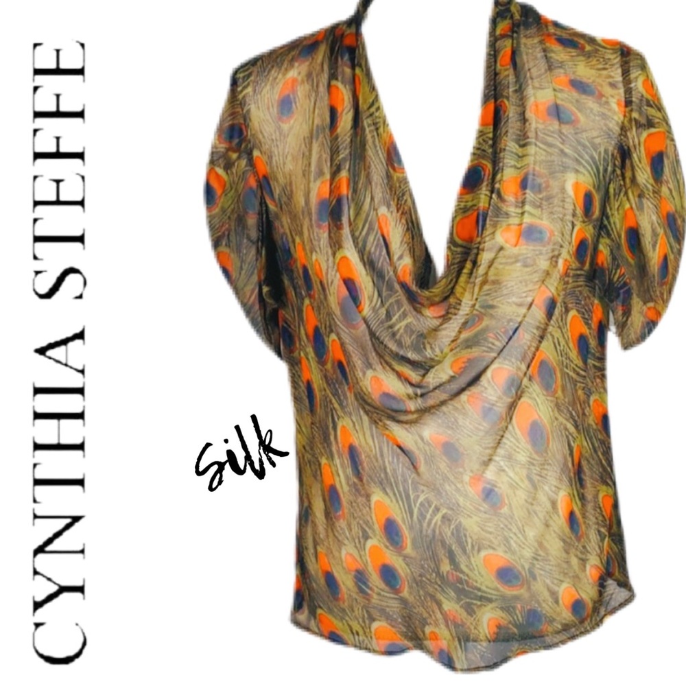 CYNTHIA STEFFE Peacock Feather Silk Top-Fall 🍂🍁